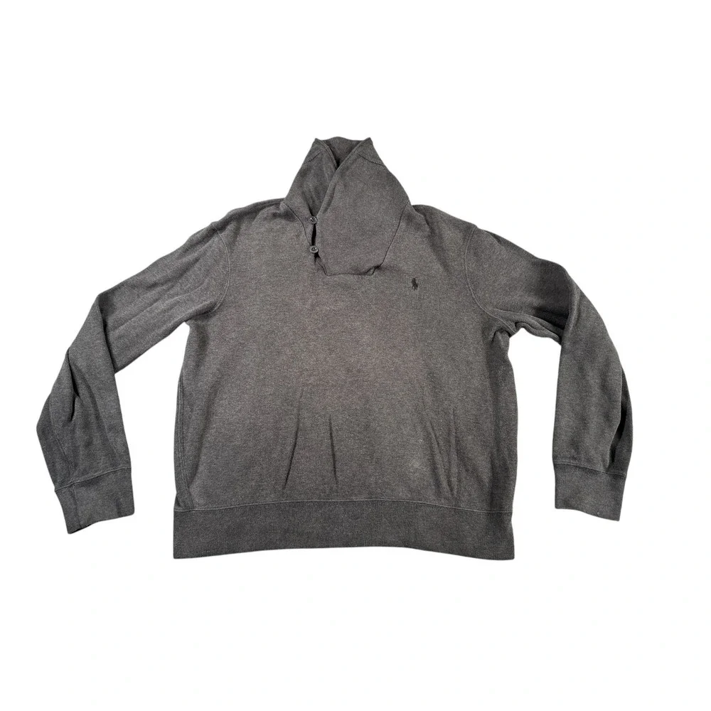 Polo Ralph‎ Lauren Cowl Neck Sweater Mens Large Blue LS Black Pony Shawl Collar